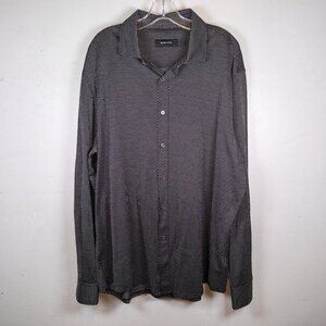 BUGATCHI Shirt Mens XXL Black With White Birdseye Mercerized Cotton Button Up